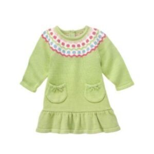 Gymboree baby girl long sleeve fair isle sweater drop waist dress green pink 3-6